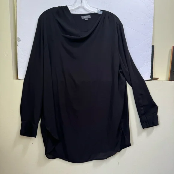 Kenneth Cole Lightweight Cowl Neck Flowy Oversized Tunic Blouse Side Slits Boho - Picture 2 of 16